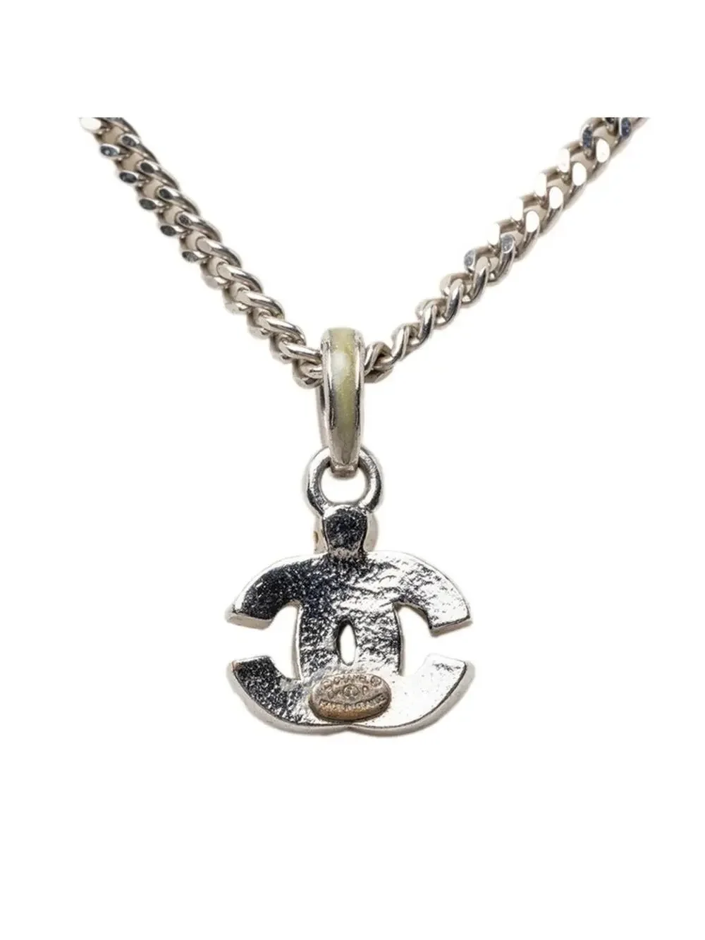 Chanel Cc Logo Pendant Necklace Silver- #327489C62B